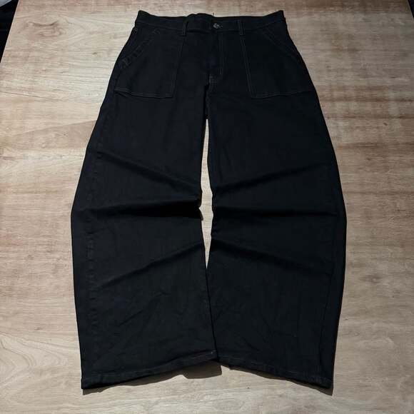 Unbranded Other - Black Baggy Wide Leg Denim Jeans Distressed Hem Utility Pocket 36x30